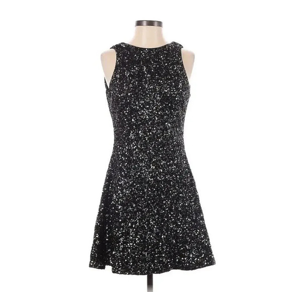 Dress the Population  Black Sequined Cocktail Dress Exposed Back Zipper Size S - Picture 1 of 8